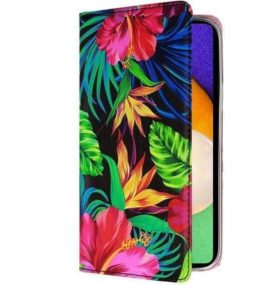 Etui Wallet do Samsung Galaxy A72 5G / A72 LTE, Flowers and Leaves