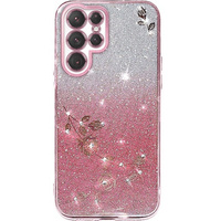 Etui do Samsung Galaxy S23 Ultra, Glitter Flower, różowe rose gold