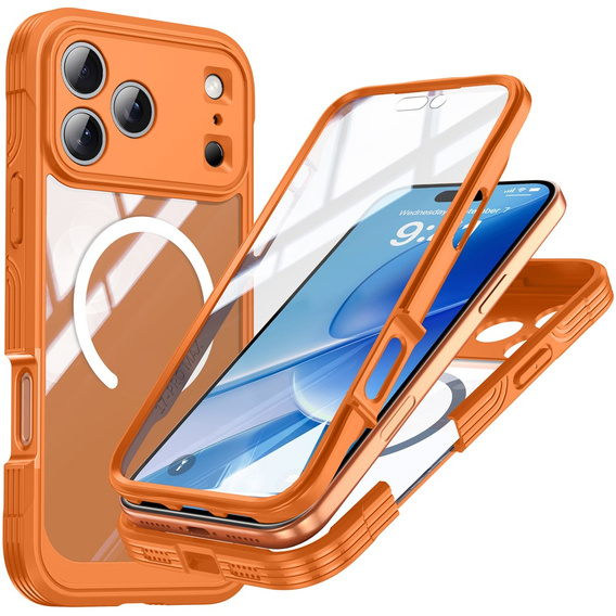 Etui do iPhone 17 Pro Max, Shockproof, ze szkłem, do MagSafe, pomarańczowe