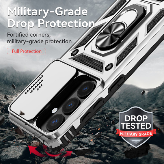 Etui pancerne do Samsung Galaxy S26, CamShield Slide, srebrne