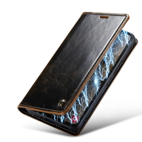 Etui z klapką CASEME do Samsung Galaxy A53 5G, Waxy Textured, czarne / brązowe