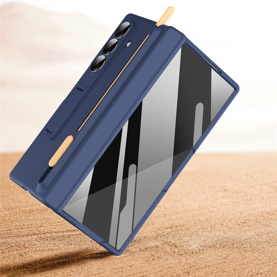 Etui do Samsung Galaxy Z Fold7 5G, z podstawką, szkłem i rysikiem - granatowe