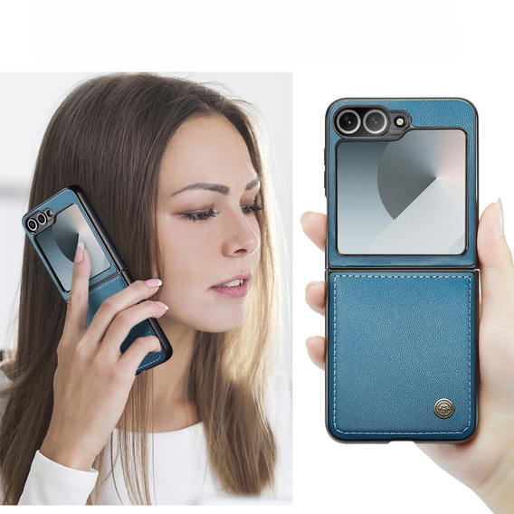 Etui do Samsung Galaxy Z Flip7, CASEME Litchi Leather, niebieskie