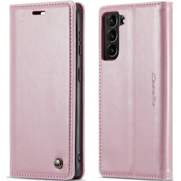 Etui z klapką CASEME do Samsung Galaxy S21 FE, Waxy Textured, różowe