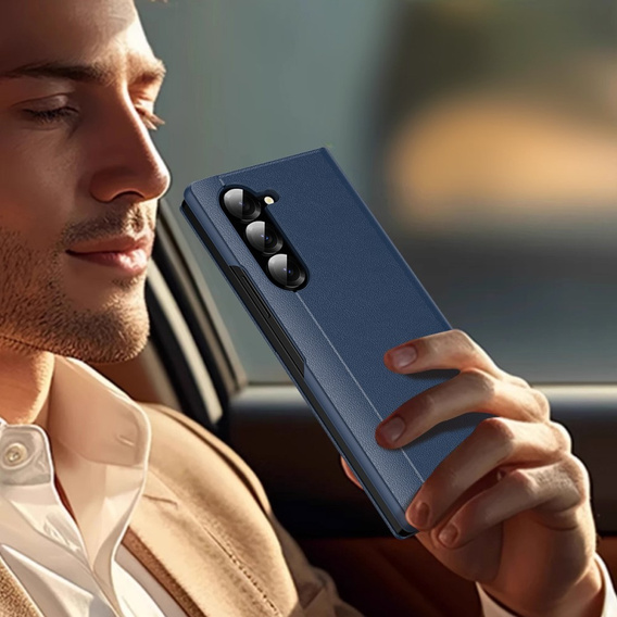 Etui z klapką do Samsung Z Fold5 5G, Smart View Wallet, granatowe