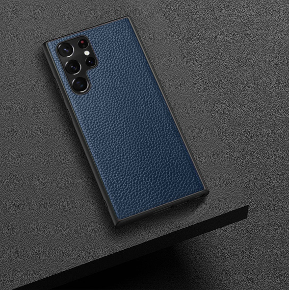 Skórzane Etui do Samsung Galaxy S23 Ultra, plecki nakładka, niebieskie