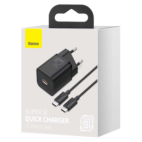 Baseus ładowarka sieciowa Super Si PD 25W, 1× USB-C + kabel USB-C – USB-C - czarna