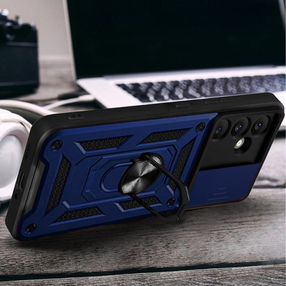 Etui pancerne do Samsung Galaxy S24 FE, CamShield Slide, niebieskie
