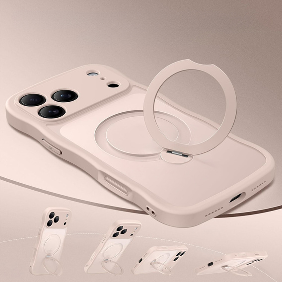 Etui do iPhone 17 Pro, Spin MagSafe Stand Wave Edge, Rose Gold