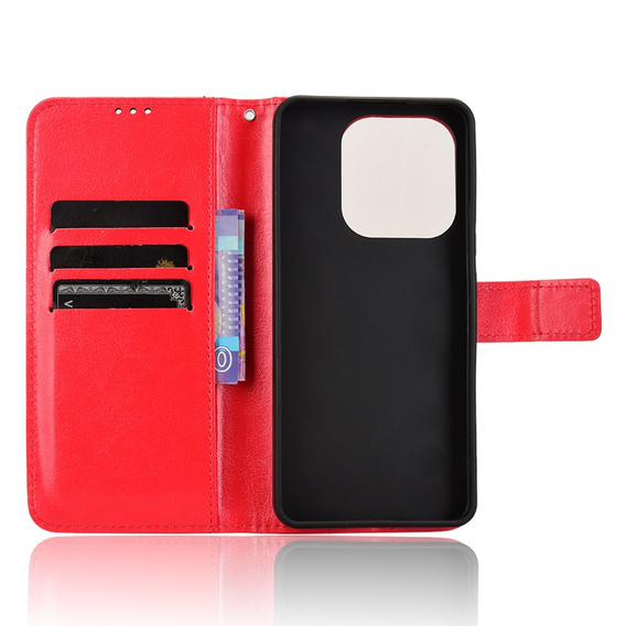 Etui z klapką do Xiaomi Redmi Note 14 4G, Crazy Horse Wallet, czerwone