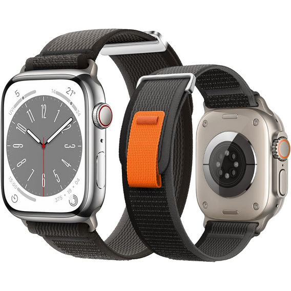 Pasek Nylonowy do Apple Watch 1/2/3/4/5/6/7/8/9/10/11/SE Ultra 1/2/3 42/44/45/46/49mm, Szary/Pomarańczowy