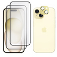 2x Szkło + szybka na aparat złota do iPhone 15, ERBORD Hartowane 3D