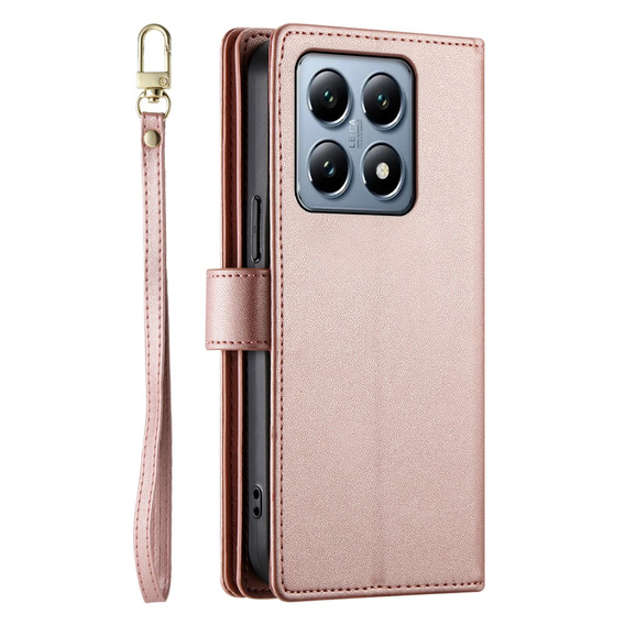 Etui z klapką do Xiaomi 14T Pro, Wallet Zipper Pocket, różowe
