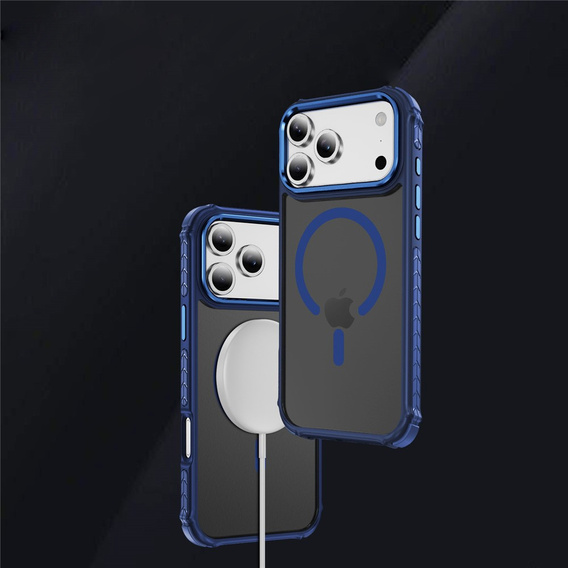 Etui pancerne do iPhone 17 Pro Max, Matt Case, do MagSafe, matowe z niebieską ramką