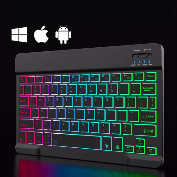 Bezprzewodowa klawiatura Bluetooth z kolorowym podświetleniem, czarna