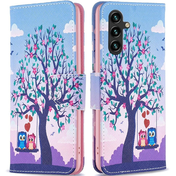 Etui z klapką do Samsung Galaxy A15, Wallet, two owls + szkło 9H