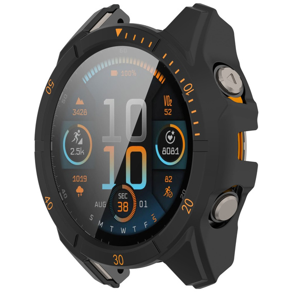 2w1 Etui + Szkło Hartowane do Garmin Fenix 8 47mm, Czarne / Pomarańczowe