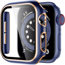 2w1 Etui + Szkło Hartowane do Apple Watch 7/8/9 41mm - Niebieski / Złoty