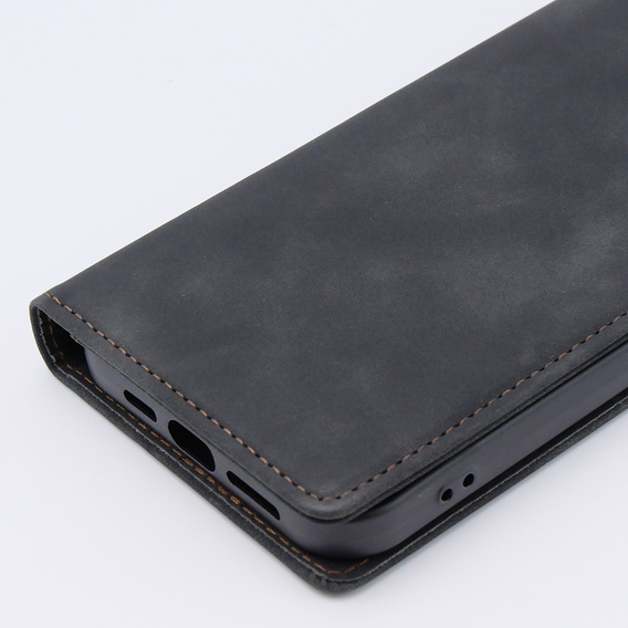 Etui do iPhone 15 Pro, ERBORD Vintage portfel z klapką, czarne