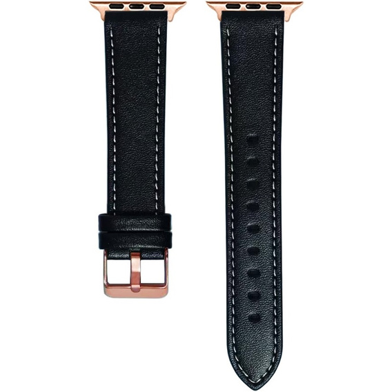 Skórzany Pasek z Klamrą Rose Gold do Apple Watch 1/2/3/4/5/6/7/8/9/10/11/SE 38/40/41/42mm – Czarny
