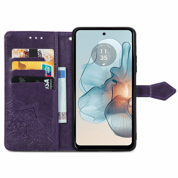 Etui z klapką do Motorola Moto G24 / G24 Power / G04, Mandala, fioletowe