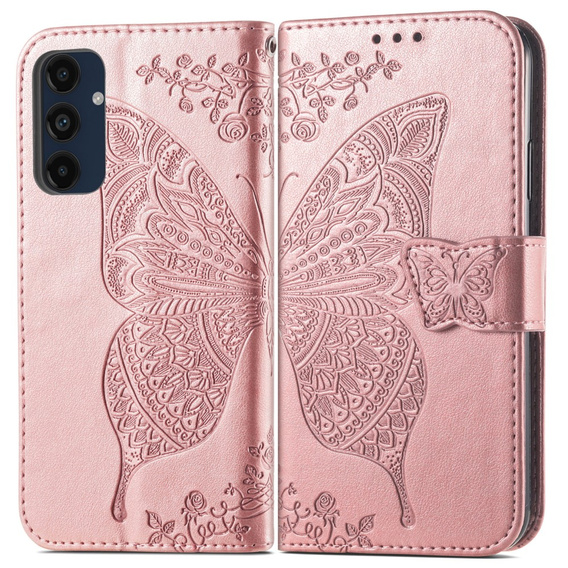Etui z klapką do Samsung Galaxy A16 / A16 5G, Butterfly, różowe rose gold