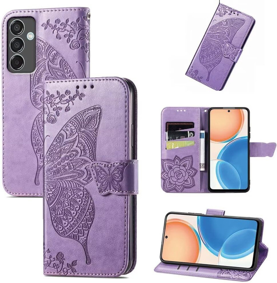 Etui z klapką do Samsung Galaxy M55 5G, Butterfly, fioletowe