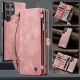 Etui CASEME do Samsung Galaxy S25 Ultra, Retro Leather Wallet, z paskiem, różowe