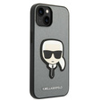 Etui Karl Lagerfeld do iPhone 14, Saffiano Karl's Head Patch, srebrne