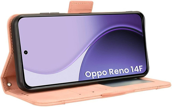 Etui z klapką do Oppo Reno 14 F / 14 FS, Card Slot, różowe