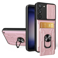 Etui pancerne do Samsung Galaxy S23 Plus, Camera Slide Card Slot, różowe rose gold