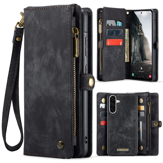 Etui CASEME do Samsung Galaxy A56 5G, Retro Leather Wallet, z paskiem, czarne