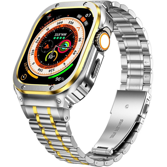 Bransoleta Stalowa z Etui do Apple Watch 7/8/9 45MM, Srebrna / Złota
