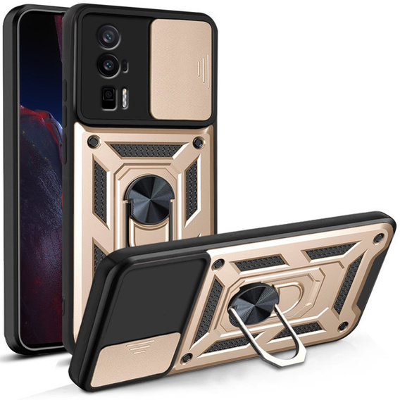 Etui pancerne do Xiaomi Poco F5 Pro, CamShield Slide, złote