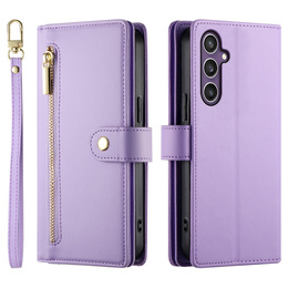 Etui z klapką do Samsung Galaxy S25, Wallet Zipper Pocket, fioletowe