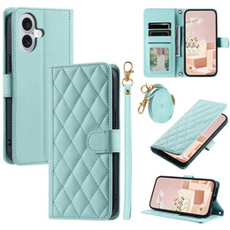 Etui z klapką do iPhone 16 Plus, Rhombus Crossbody Leather, zielone