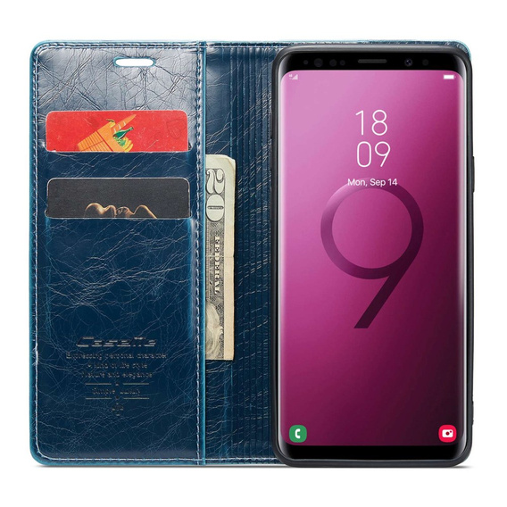 Etui z klapką CASEME do Samsung Galaxy S9, Waxy Textured, niebieskie