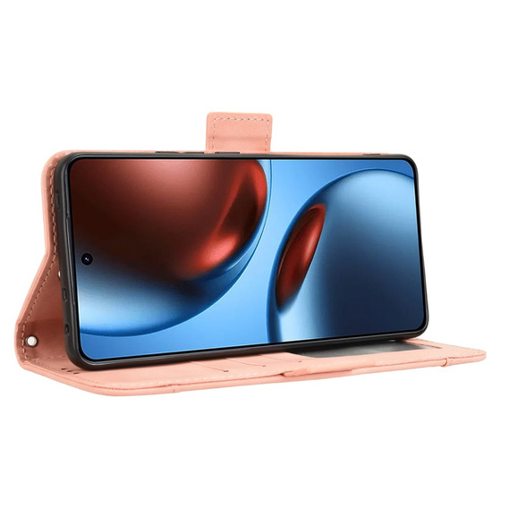 Etui z klapką do Realme GT 7 / 7T, Card Slot, różowe
