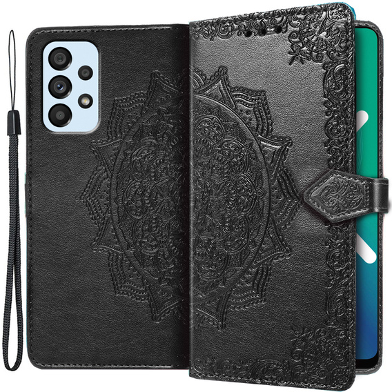 Zestaw Etui z Klapką do Samsung Galaxy A53 5G, Mandala, Czarne + Szkło