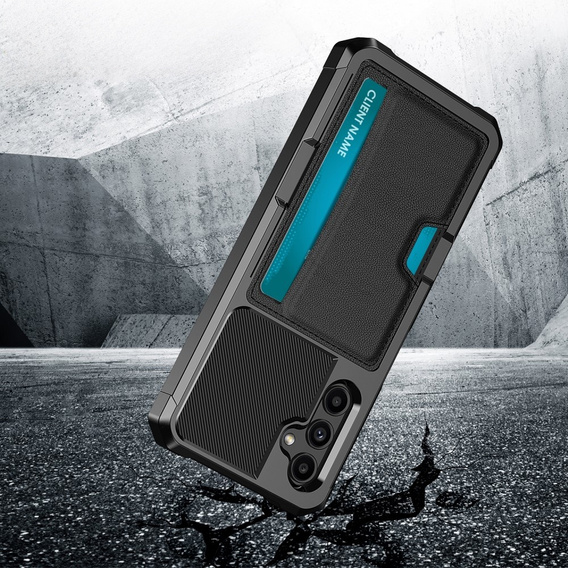 Etui do Samsung Galaxy A15 5G, Card Holder Kickstand, czarne + szkło 9H