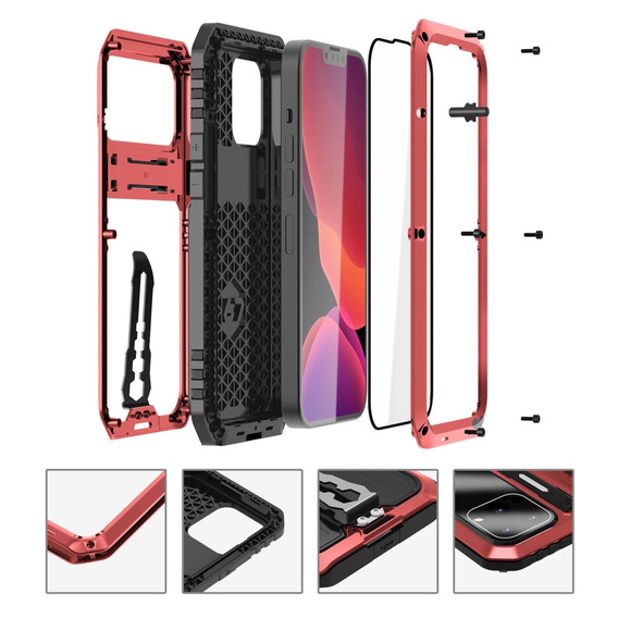 Etui pancerne do iPhone 14 Pro, Metal Hybrid, czerwone