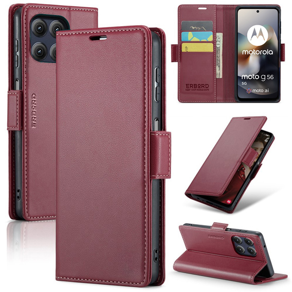 Etui do Motorola Moto G56 5G, ERBORD Glossy Litchi, portfel z klapką, czerwone
