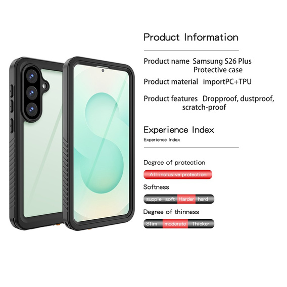 Etui Wodoodporne IP68 do Samsung Galaxy S26 Plus, Redpepper, czarne