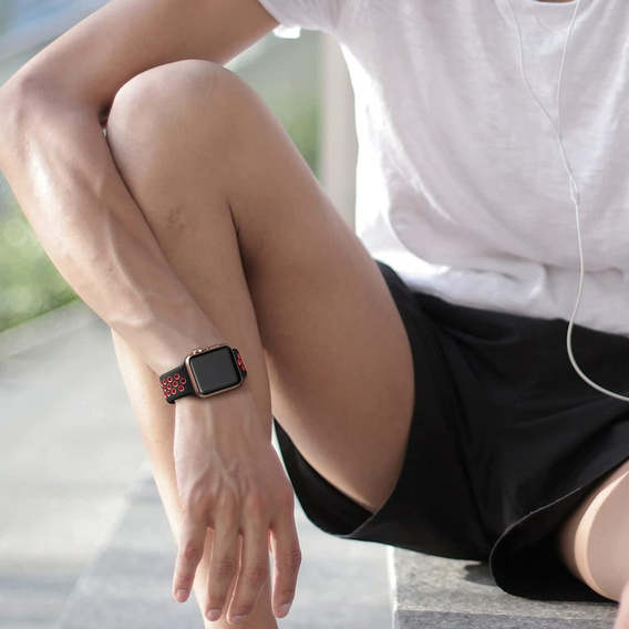 Pasek Silikonowy do Apple Watch 1/2/3/4/5/6/7/8/9/10/11/SE Ultra 1/2/3 42/44/45/46/49mm, Czarny/Czerwony