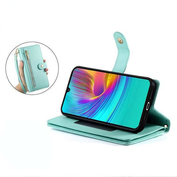 Etui z klapką do Samsung Galaxy A36 5G, Wallet Zipper Pocket, miętowe zielone