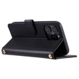 Etui z klapką do iPhone 16 Pro, Rhombus Crossbody Leather, czarne
