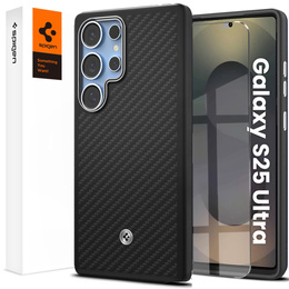 Etui Spigen do Samsung Galaxy S25 Ultra, Enzo Aramid MagSafe, carbon czarne + Szkło Hartowane 9H