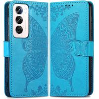 Etui z klapką do Oppo Reno 12, Butterfly, niebieskie