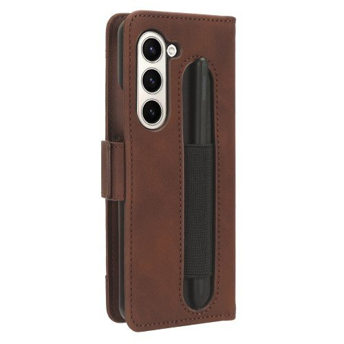 Etui z klapką do Samsung Galaxy Z Fold 5 5G, Card Slot, brązowe