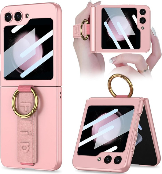 Etui GKK do Samsung Galaxy Z Flip7 FE / Z Flip6, Ring Holder, z paskiem, różowe
